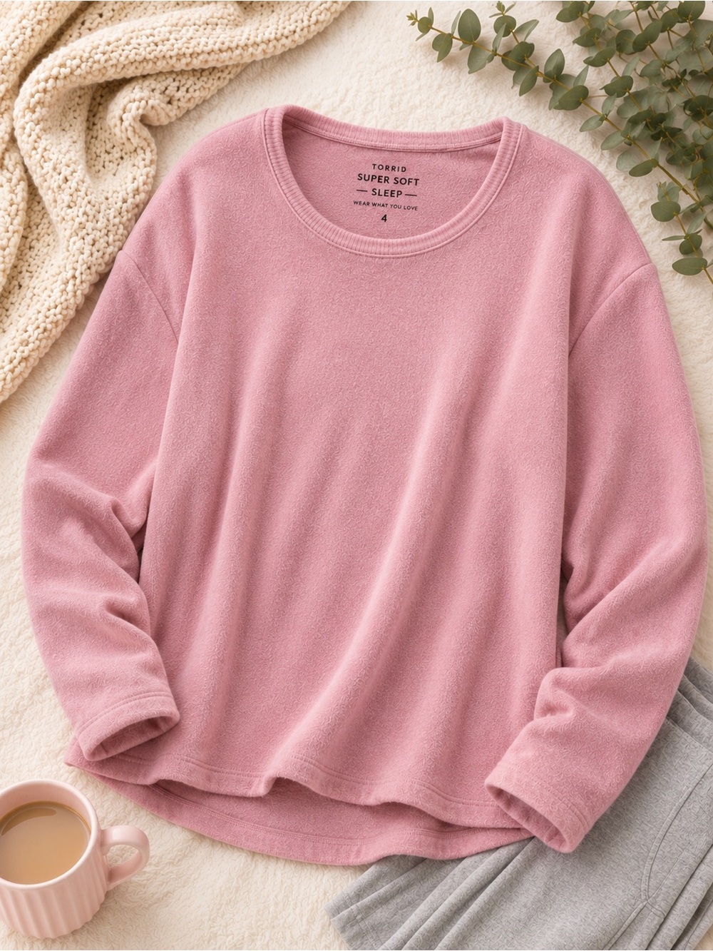Torrid Super Soft Plush Pink Long Sleeve Lounge Tee Plus Size 4